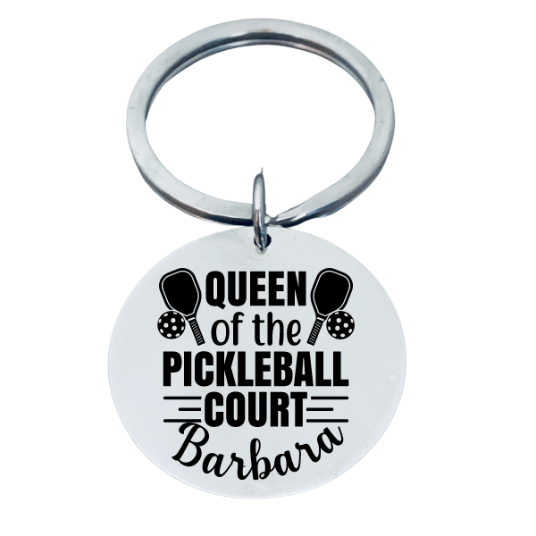 Personalized Pickleball Keychain - Queen of the Pickleball Court - Round