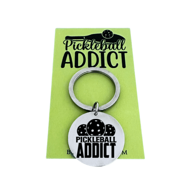 Round Pickleball Addict Keychain